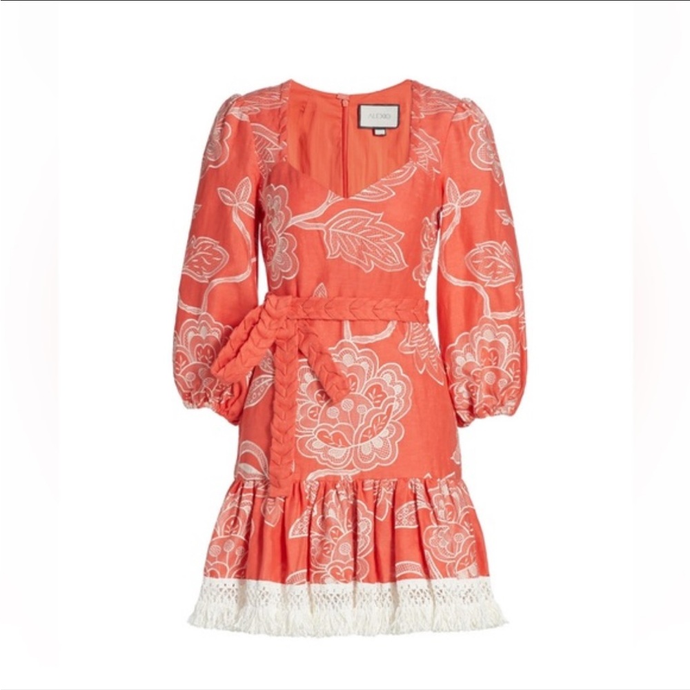 Alexis Girls' Coral and White Floral Embroidered Flounce Dress